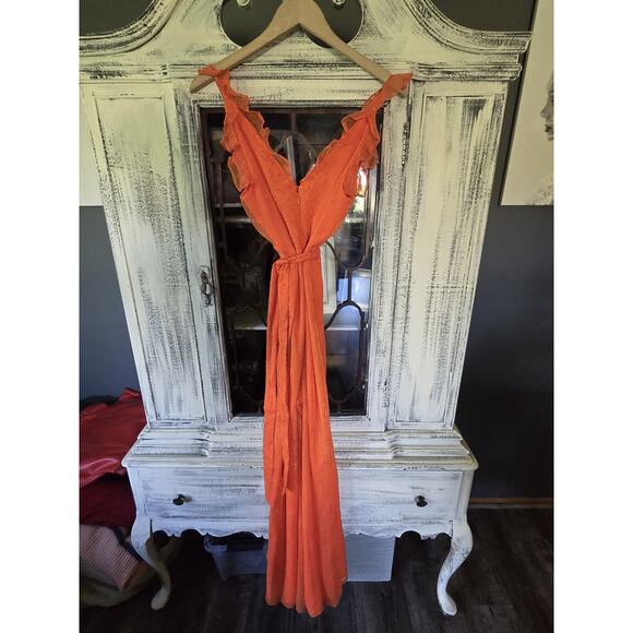 NWT Hutch Ruffle-Trim Orange Flowy Jumpsuit - Size 6 - Picture 6 of 7